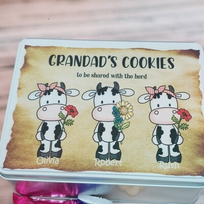 Personalised Name cookie tin -cow herd