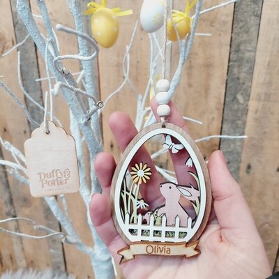 Personalised Layered Easter Decoration with Rabbit