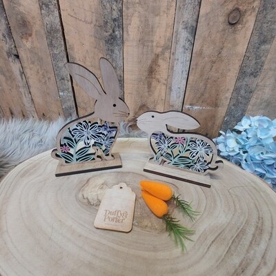Wooden Easter Bunnies DUO with floral internal