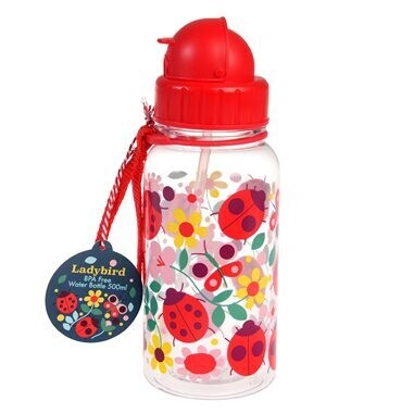 Children&#39;s water bottle with straw 500ml - Ladybird