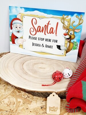 Santa Stop Sign A4 Santa and Reindeer