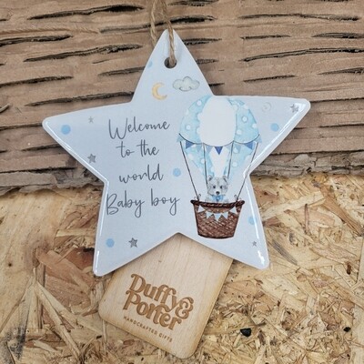 Welcome Baby Blue Ceramic Star