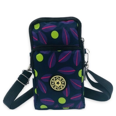 D220 Multi Zipped Mobile Holder - Purple Leaves