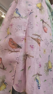 Spring Scarf - garden bird pink