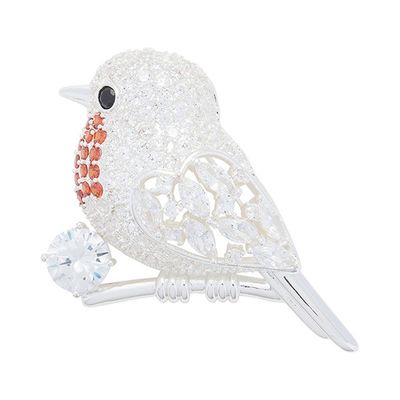 Robins Appear Sparkle Silver Plated Brooch
