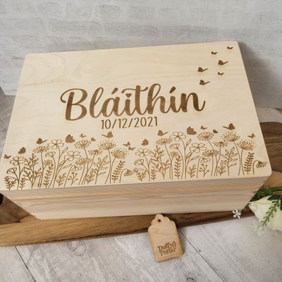  Keepsake Box wildflower Natural Wood Engraved