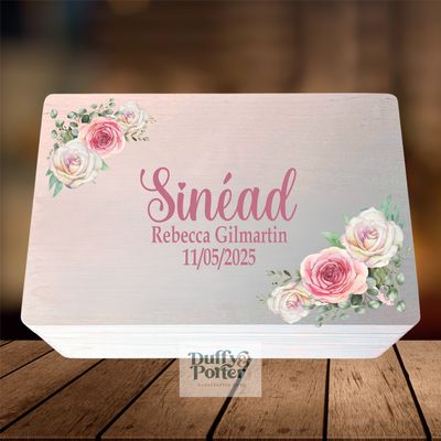 Roses-Themed Wooden Keepsake Box: A Personalised Baby Gift in Ireland