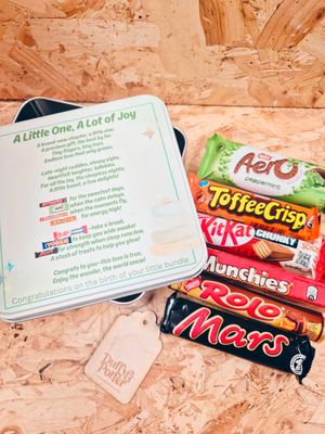 Personalised New Parents Gift tin full of chocolate