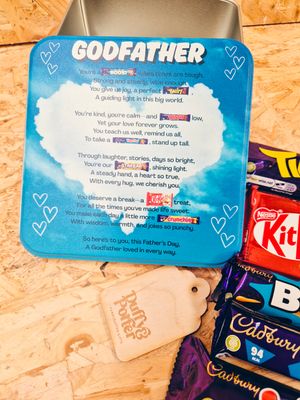 Personalised GODFATHER Father&#39;s Day tin full of chocolate