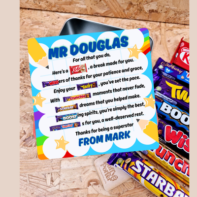 Personalised Teachers tin full of chocolate