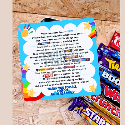 Personalised Escort tin full of chocolate