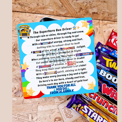 Personalised Bus Driver tin full of chocolate