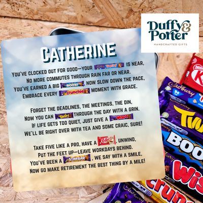 Personalised Retirement tin full of chocolate