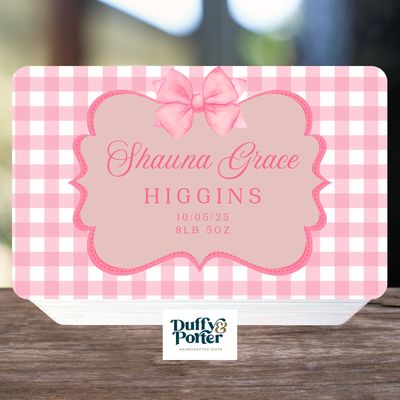 Bow and Gingham Wooden Keepsake Box: A Personalised Baby Gift in Ireland