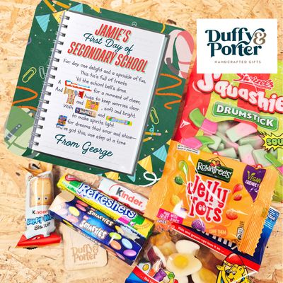 Personalised First day of secondary School tin full of treats