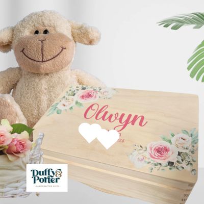 Roses-Themed Wooden Keepsake Box: A Personalised Baby Gift in Ireland