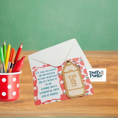 Personalised First Day at school Bag tag and card