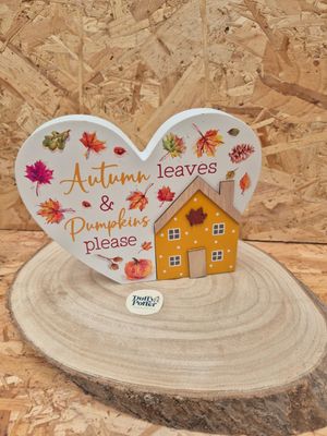 Autumn Leaves Standing Heart Plaque Pumpkins