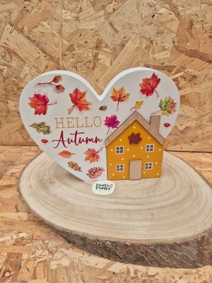 Autumn Leaves Standing Heart Plaque Hello