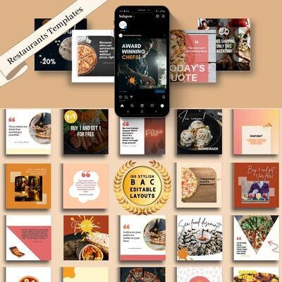100 Restaurants Template Bundle - Resources for Entrepreneurs, Influencers, and small businesses - Social Media