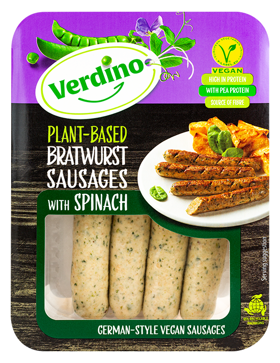 Verdino Plant-Based BratWurst Sausages with spinach 200g