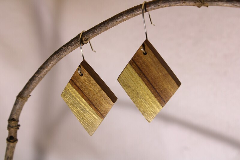 Boucles d'oreilles VALENTINA Pin doré et Bois exotique