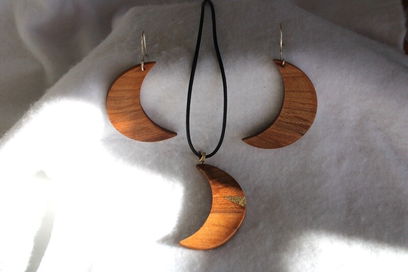 Parure de boucles d'oreilles et pendentif en acacia NEVA