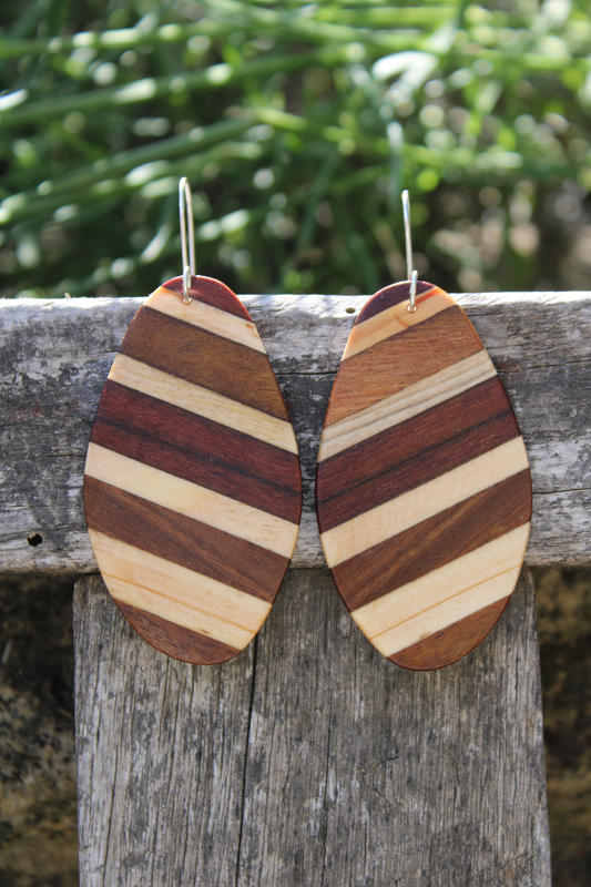 Boucles d'oreilles ADELIA en acajou, pin doré, bois exotique et itauba