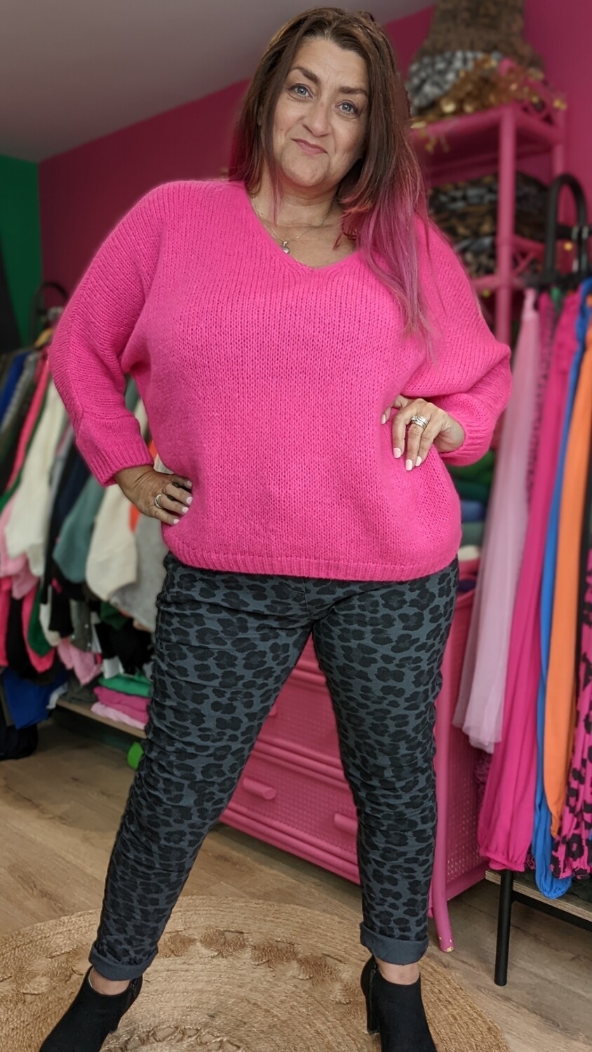 Mohair Blend V Neck Batwing Jumper Hot Pink