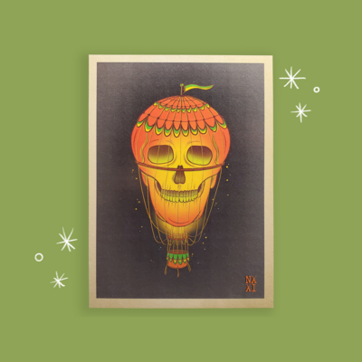 Halloween Skull Balloon 5x7 Blank Postcard