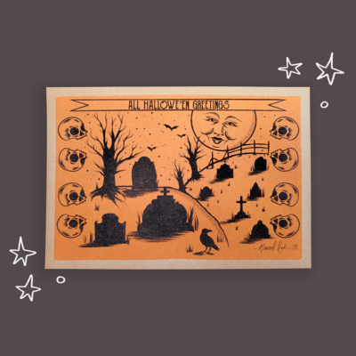 Vintage Halloween Cemetery 5x7 Blank Postcard