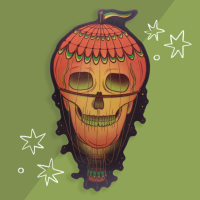 Vintage Halloween Skull Balloon Sticker