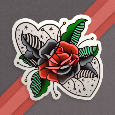 Traditional Rose with Hearts Sticker