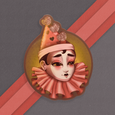 Vintage Inspired Valentine Clown Sticker