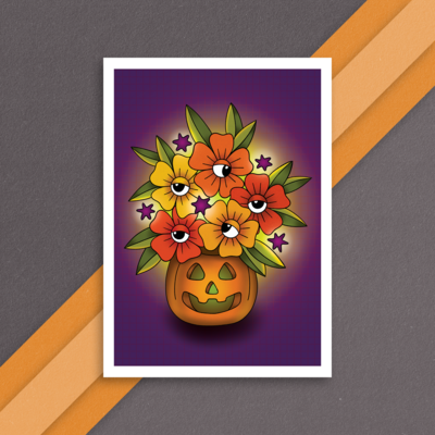Halloween Pumpkin Bouquet Art Print