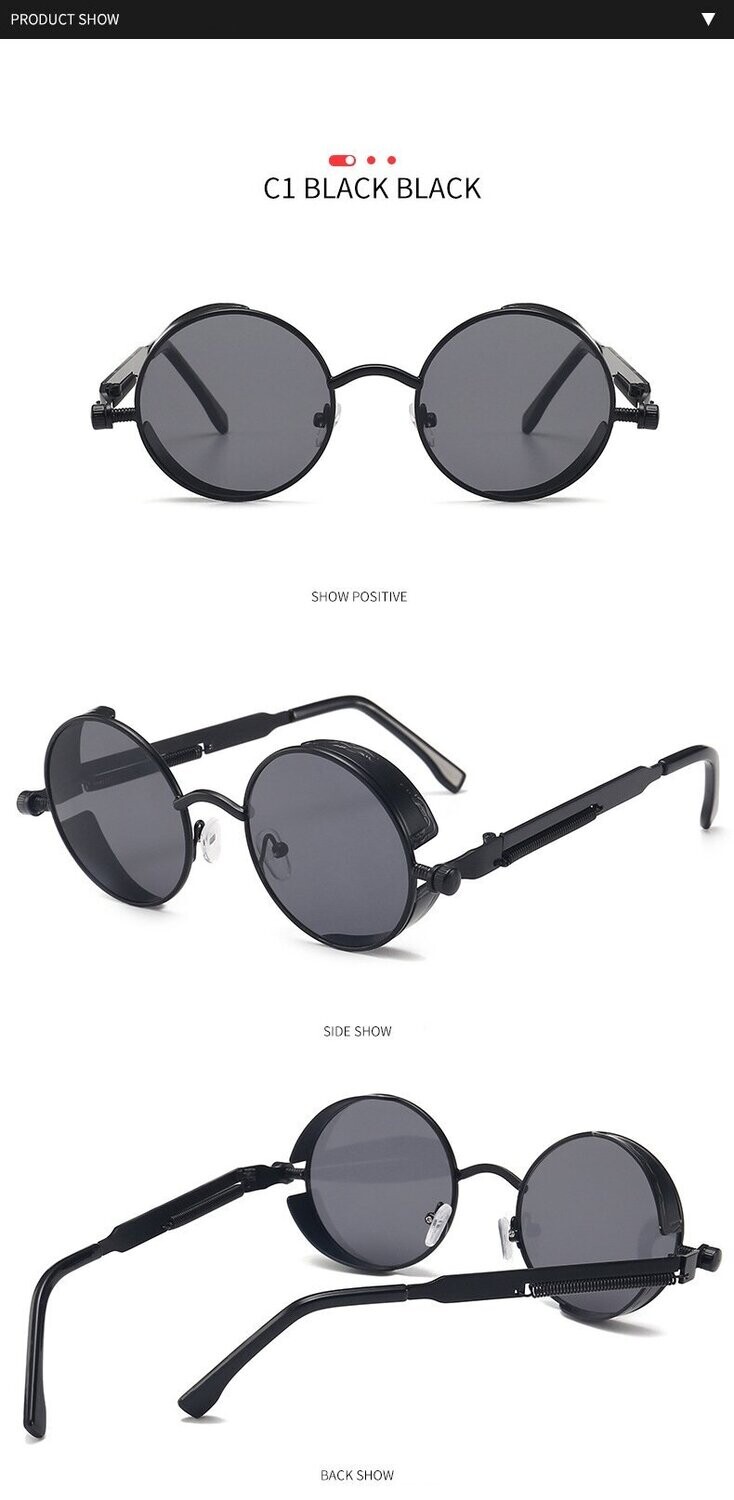 Morpheus - Vintage Round Steampunk Unisex Sunglasses Morpheus - Vintage Round Steampunk Unisex Sunglasses, Color: Black Gray