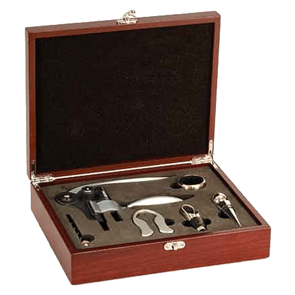 Rosewood finished 5pc wine tool set