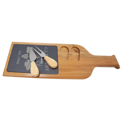 Acacia wood slate serving cheese board w/fork and spreader Acacia wood slate serving cheese board w/fork and spreader