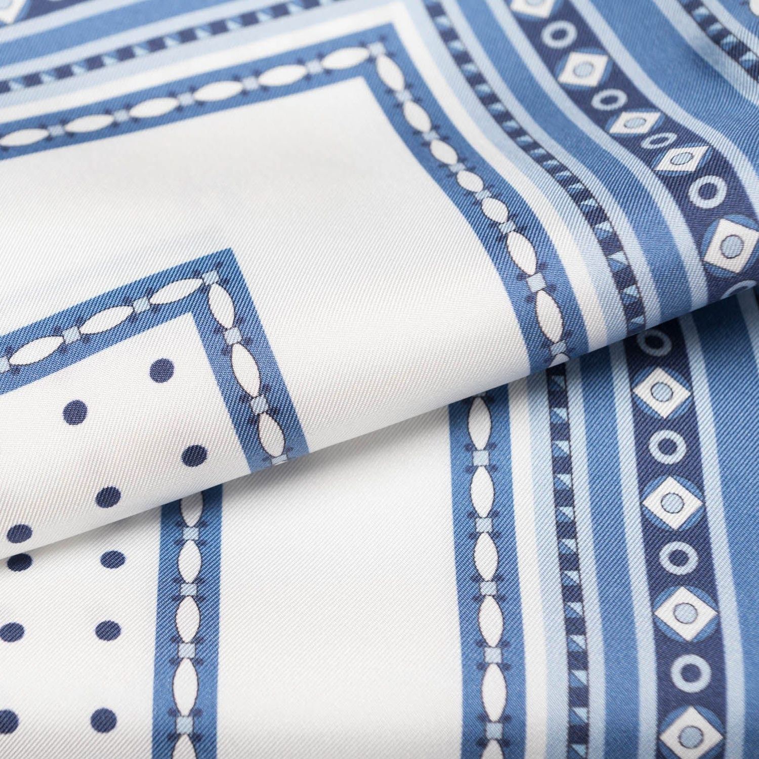 Pois - großes Einstecktuch aus Seide  Weiß - Blau