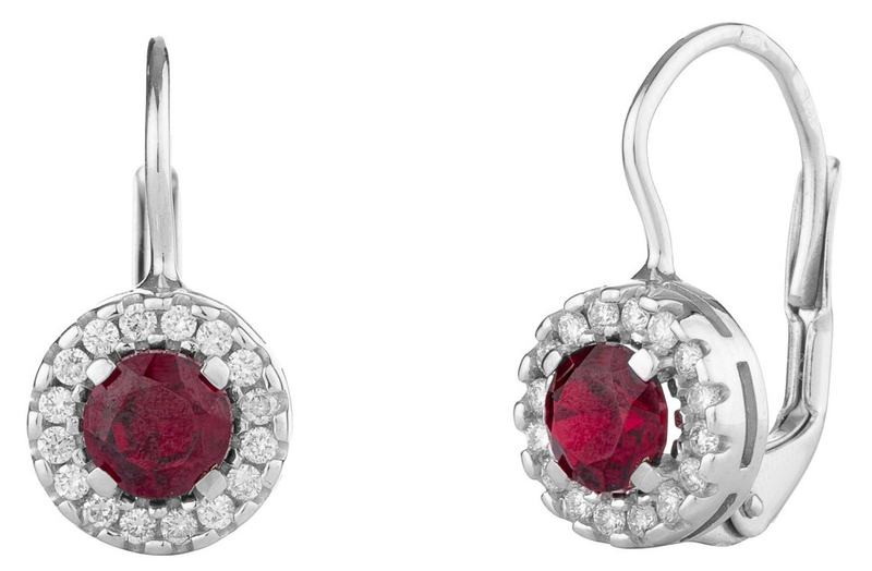 Ohrringe  Weißgold mit Granat und Diamanten
