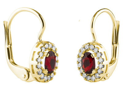 Ohrringe  Gelbgold mit Granat und Diamanten - Oval