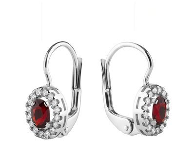 Ohrringe  Weißgold mit Granat und Diamanten - Oval