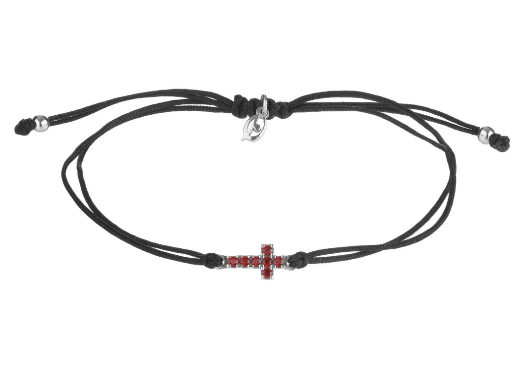 Shamballa - Silberarmband mit Granatstein und Kreuz