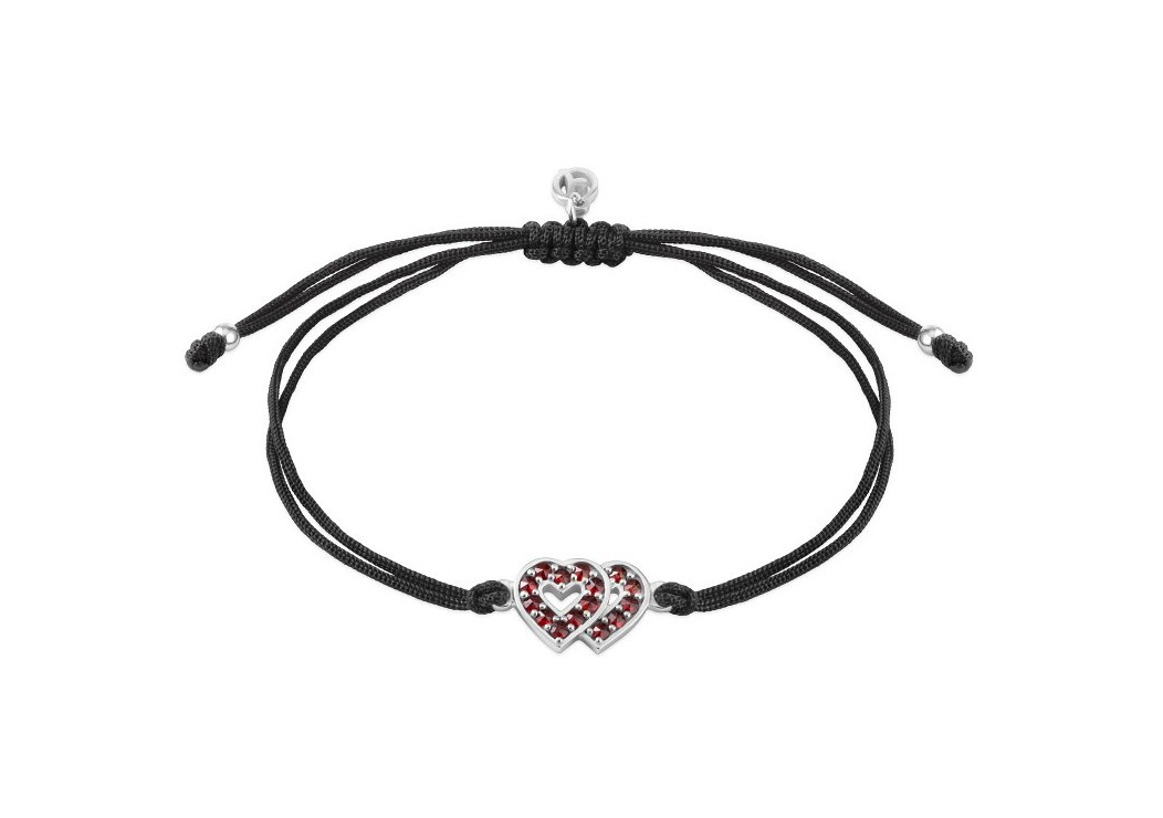 Shamballa - Silberarmband mit Granatstein und Herzen schwarz