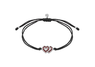 Silberarmband mit Granatstein und Herzen schwarz - Shamballa Silberarmband mit Granatstein und Herzen schwarz - Shamballa