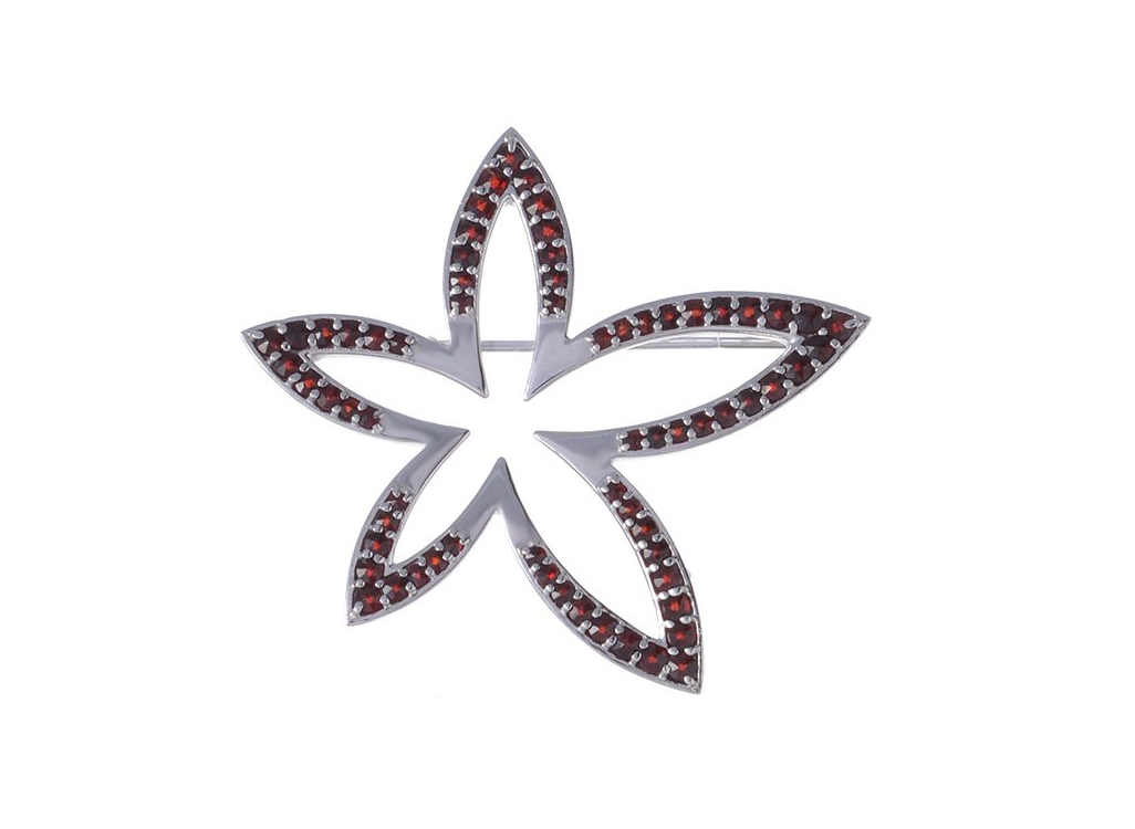 Brosche Blume mit böhmischer Granat