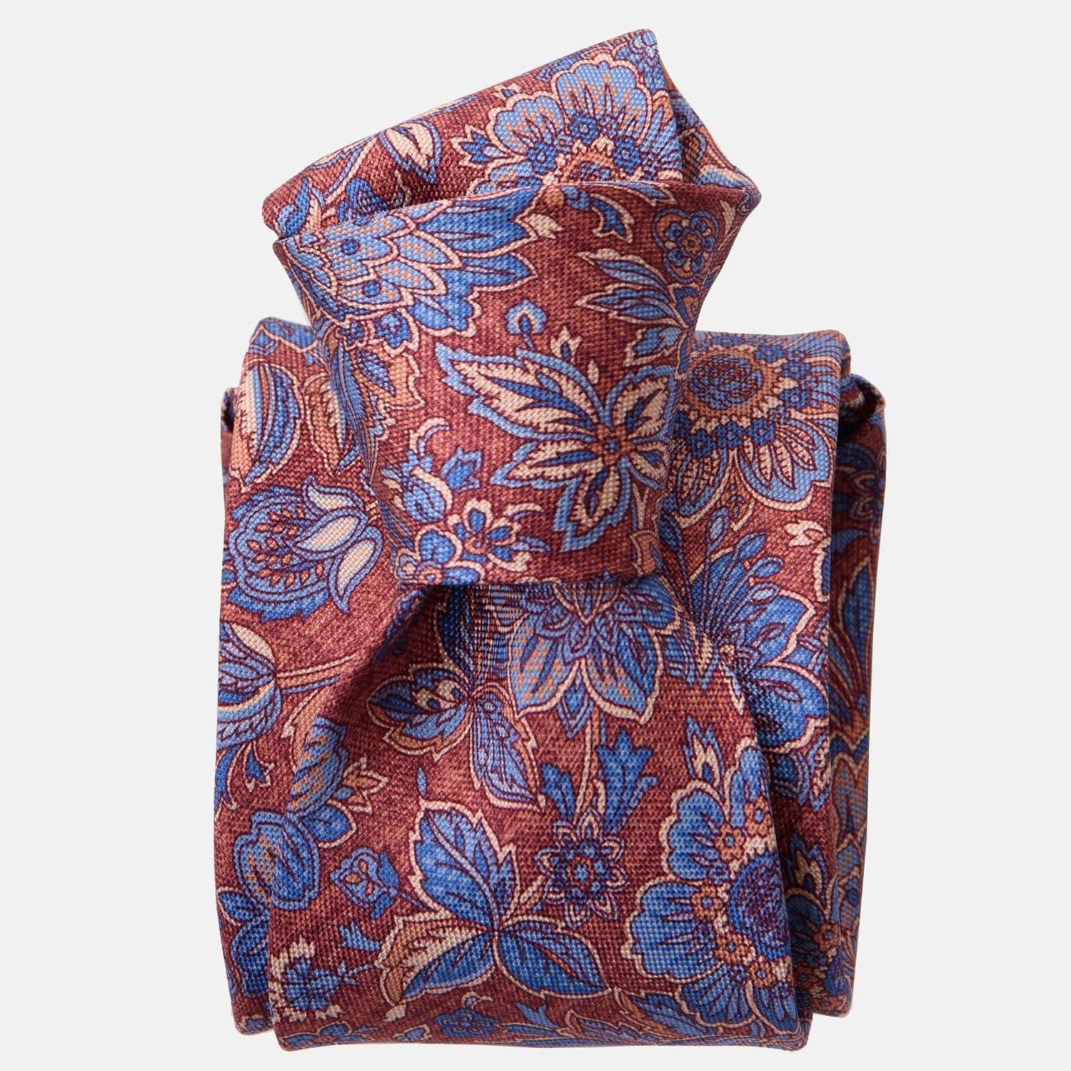 Catania - Seidenjacquard Krawatte - Blau & Ziegelrot