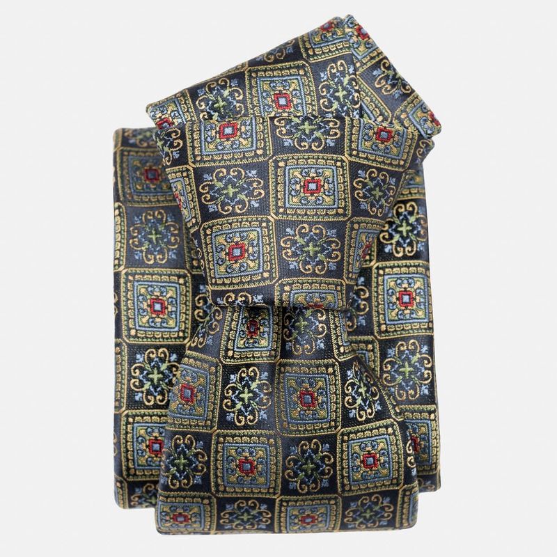 De Sica - Seidenjacquard Krawatte - Navy & Gelb