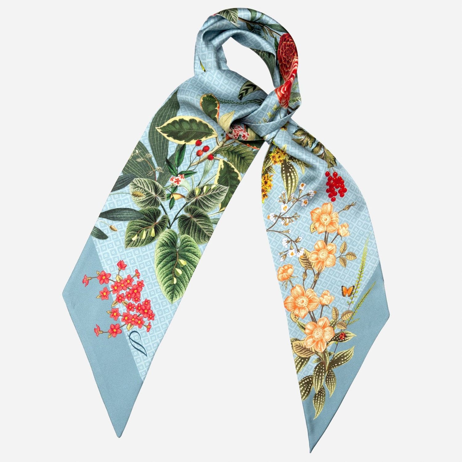 Ornella Bandeau aus Seide floral - staubiges blau