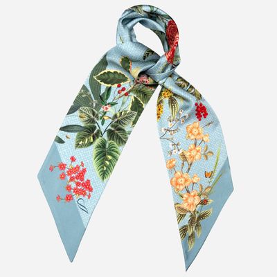 Ornella Bandeau aus Seide floral - staubiges blau